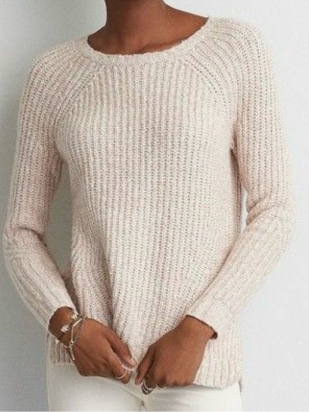 American Eagle AHH MAZINGLY Soft Blush Pink Cozy Rib Knit Crewneck Sweater XS